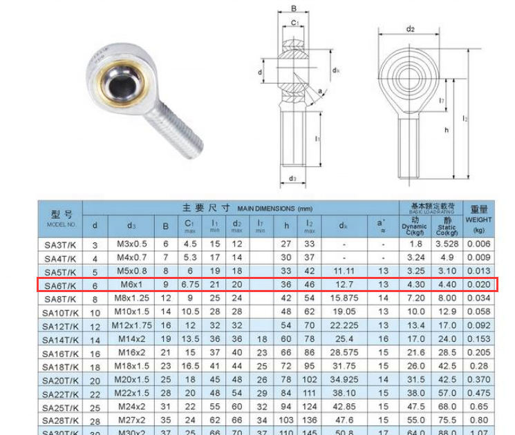 10mm self-lubricating rod end bearing SA10T/K male thread steel joint bearing SA10TK with rose joint