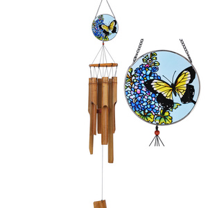 HF Chinese factory direct glass wind chimes with five bamboo tubes for relaxing sound