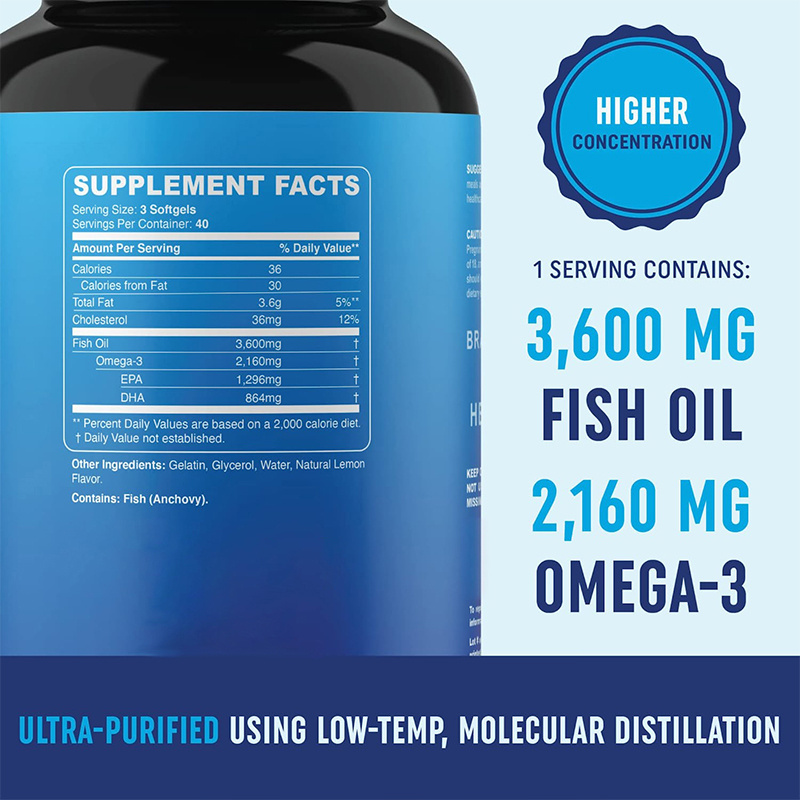 Omega-3 Fish Oil Concentrated Omega-3 per Pill Gluten-Free High EPA DHA for Heart Brain Joints