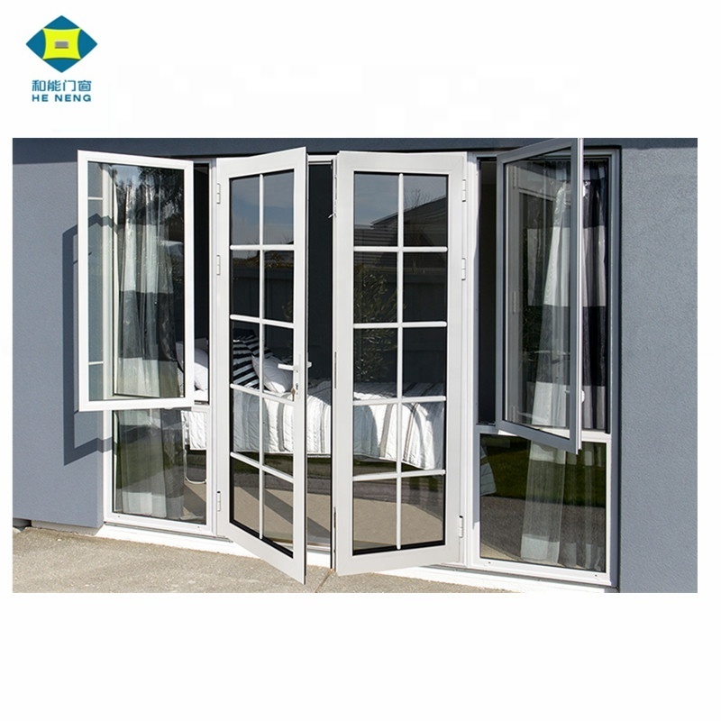 UPVC Wood Color Design Exterior Office Door With Opening Glass Window