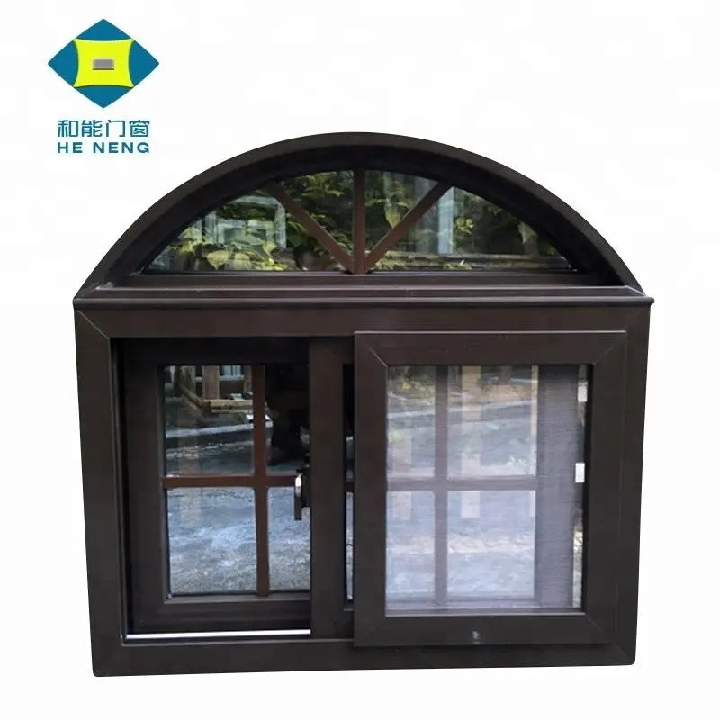 Guangdong aluminium alloy window arch grill design Aluminum Sliding Window With arched top