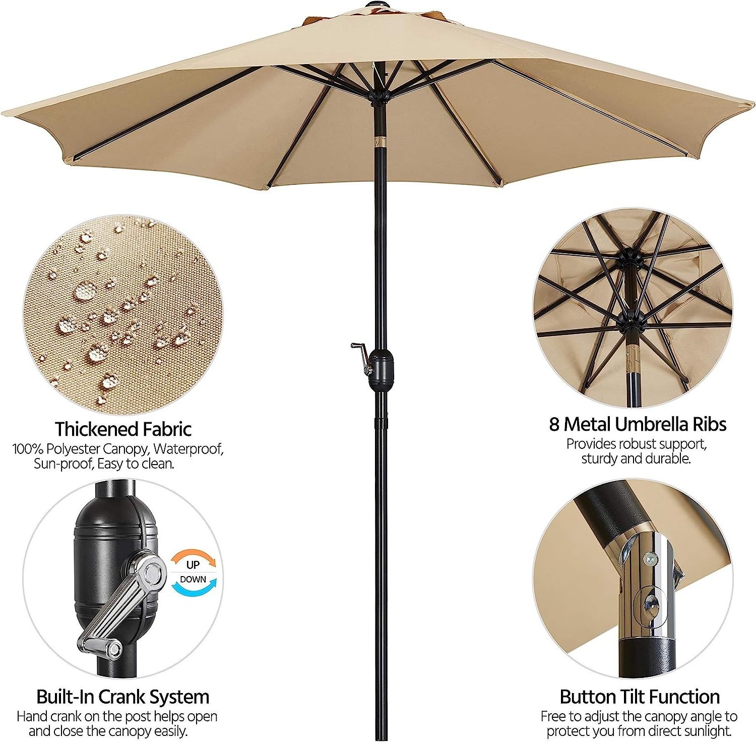 9FT Patio Umbrella Outdoor Umbrella Patio Yard Market Table Umbrella with Push Button Tilt & Crank for Garden