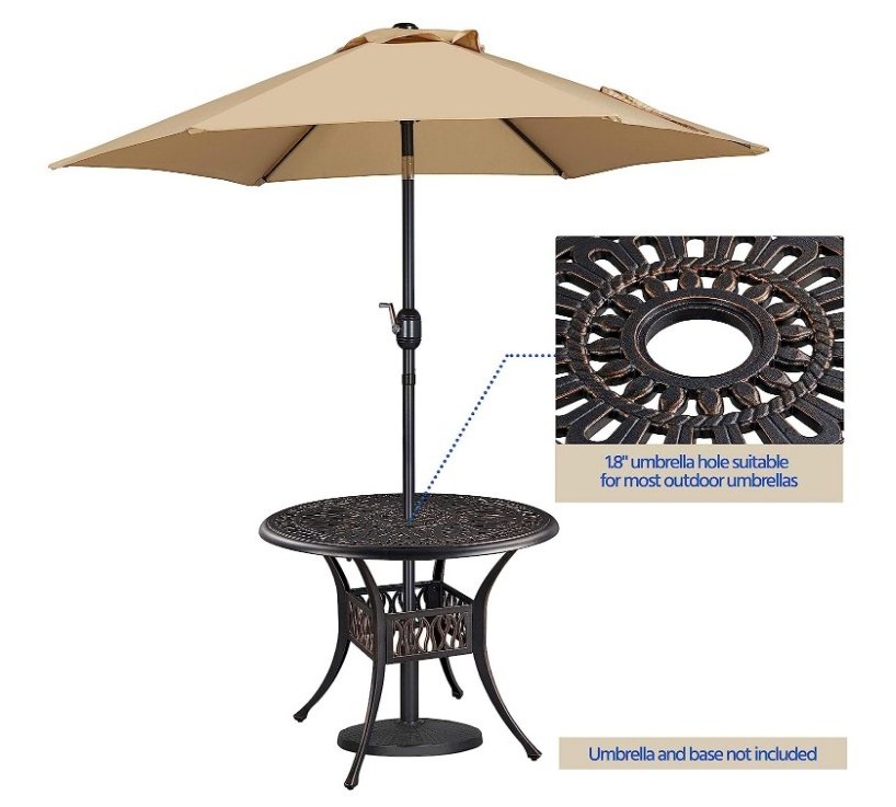 3-Piece Outdoor Dining Set, All-Weather Cast Aluminum Patio Bistro Set with Umbrella Hole for Balcony