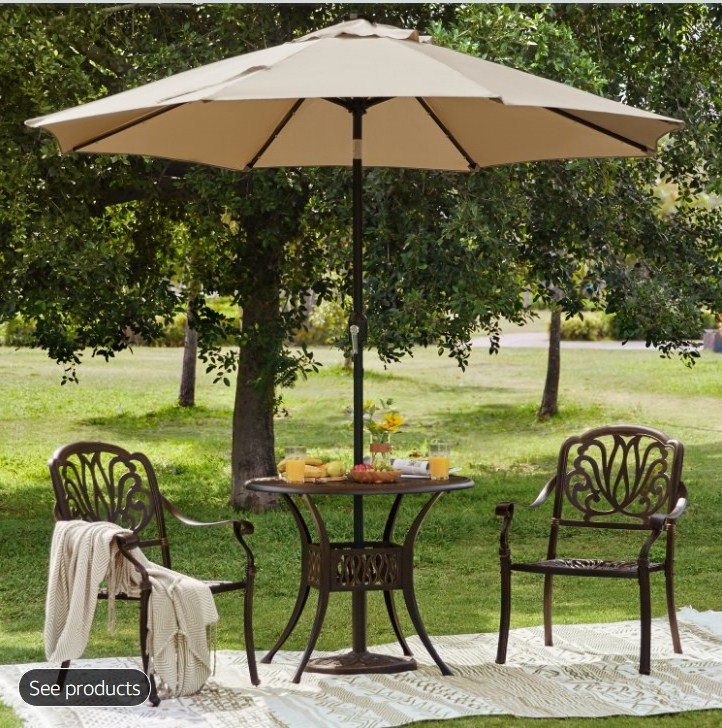 3-Piece Outdoor Dining Set, All-Weather Cast Aluminum Patio Bistro Set with Umbrella Hole for Balcony