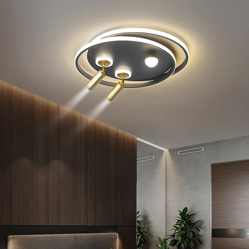 Modern LED Chandelier Lights For Living Bedroom Study Dimmable Gold Black Ceiling Lamps Fixtures With Spotlight