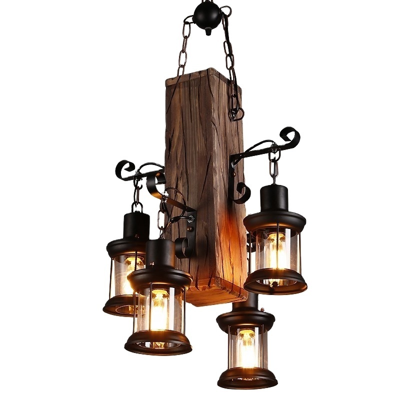 Rustic Industrial Retro Vintage Chandelier Hanging Lamp Bar Cafe Restaurant Antique Loft Old Boat Wooden Pendant Lights