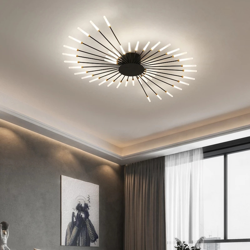 Pendant Light Rose Gold, Black Golden LED Ceiling Pendant Lights, Modern Fireworks Chandeliers