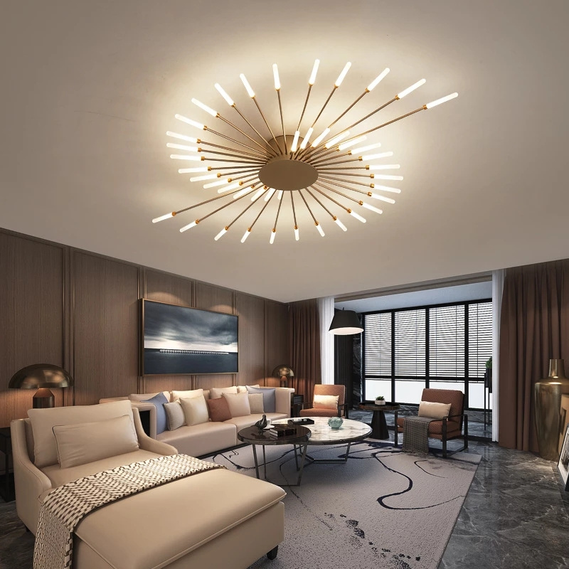 Pendant Light Rose Gold, Black Golden LED Ceiling Pendant Lights, Modern Fireworks Chandeliers