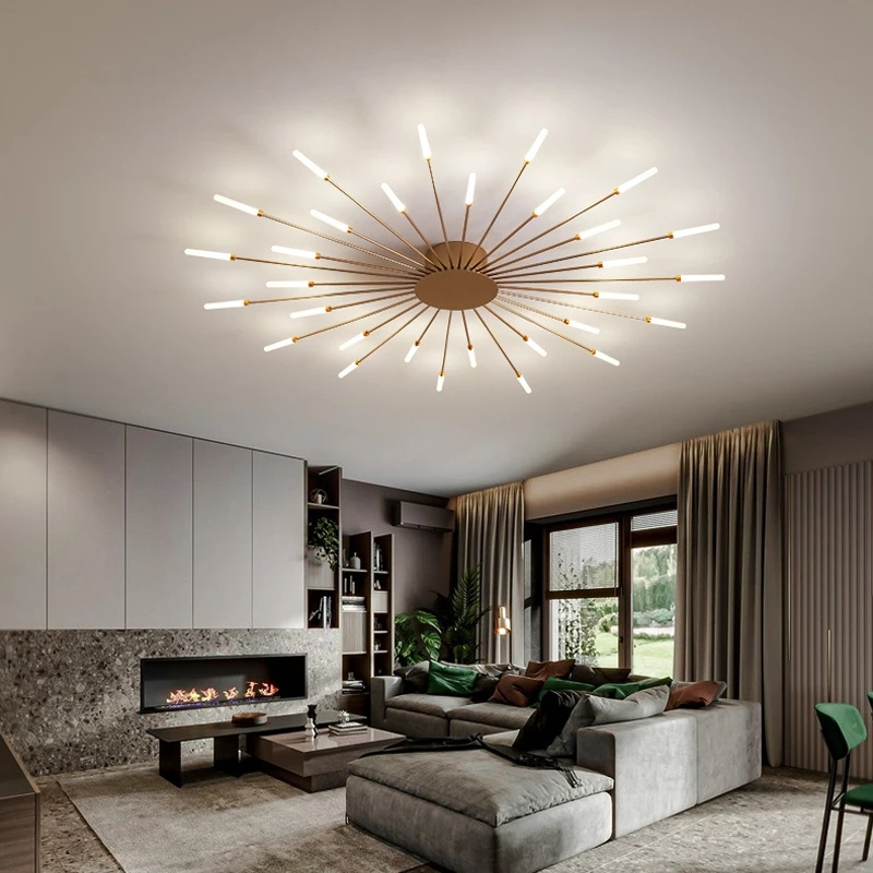 Pendant Light Rose Gold, Black Golden LED Ceiling Pendant Lights, Modern Fireworks Chandeliers