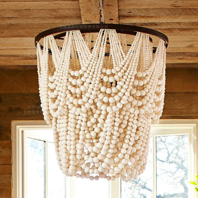 American Bohemian Retro Wood Art Chandelier Hanging Light Fixture Suspension Wood Bead restaurant lighting pendant