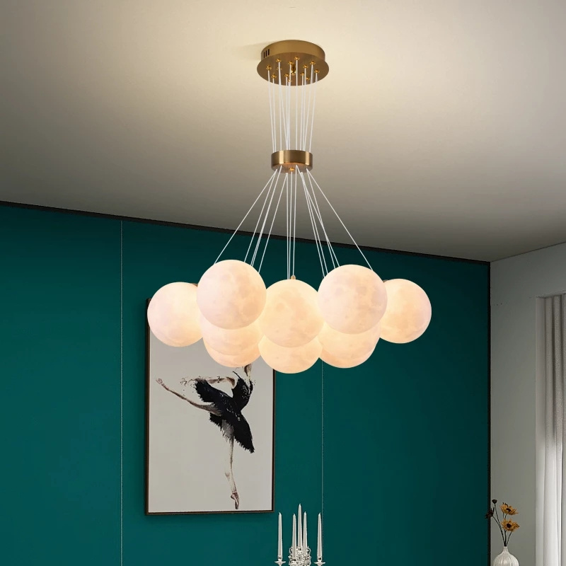 Bubble Chandelier Lighting Modern 3D Printed Moon Pendant Light Indoor Decor Hanging Lights Fixtures