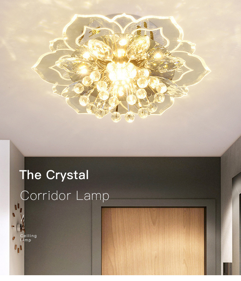 Luxury Gold Modern Crystal Petals LED Chandelier For Aisle Hallway Corridor Ceiling Light