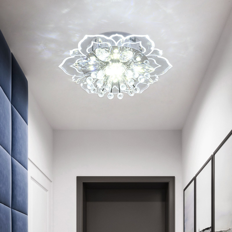 Luxury Gold Modern Crystal Petals LED Chandelier For Aisle Hallway Corridor Ceiling Light