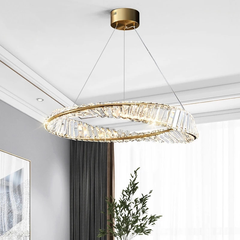 Crystal Chandelier Lighting For Living Room Bedroom Dining Home Pendant Light Modern Round Ring Gold Ceiling Hanging Lamp