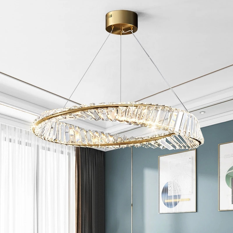 Crystal Chandelier Lighting For Living Room Bedroom Dining Home Pendant Light Modern Round Ring Gold Ceiling Hanging Lamp