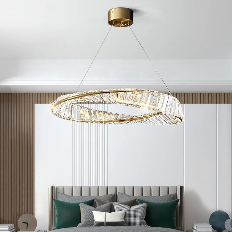 Crystal Chandelier Lighting For Living Room Bedroom Dining Home Pendant Light Modern Round Ring Gold Ceiling Hanging Lamp