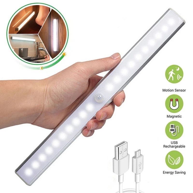 6 10 24 40 60 LEDs Under Cabinet Night Light USB Rechargeable Motion Sensor Closet Light Kitchen Bedroom Lighting Tube Lamp