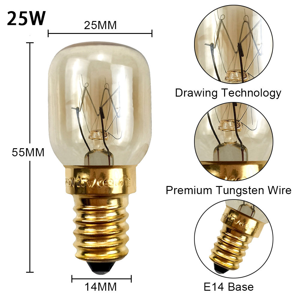 AC 220-230V Edison Bulb E14 15W/25W Refrigerator Light Bulb Warm White Lighting Tungsten Filament Bulbs