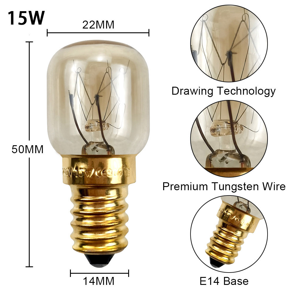 AC 220-230V Edison Bulb E14 15W/25W Refrigerator Light Bulb Warm White Lighting Tungsten Filament Bulbs