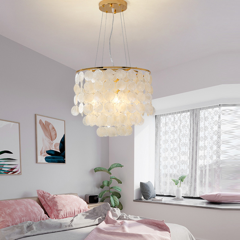 Shell LED Ceiling Hanging Lamp Nordic White Natural Seashell Chandelier E27 LED Bulb Home Hotel Pendant Light