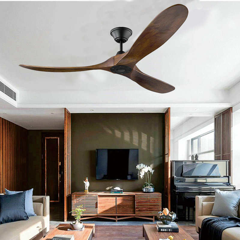 Large Ceiling Fan Remote Control Wood Blades Fans Chandelier Living Room Bedroom Hotel 3 Blade Ceiling Fan Pendant Light