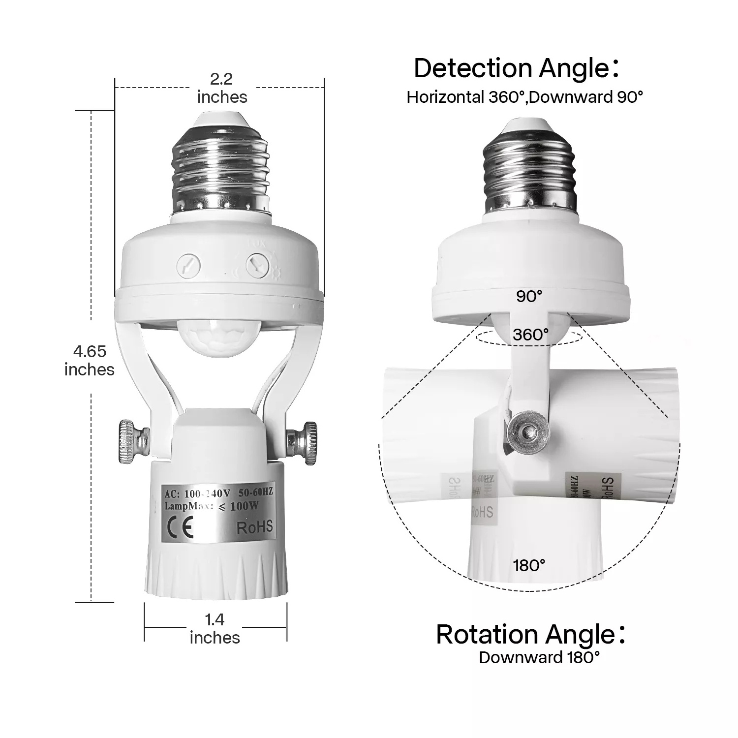 Motion Sensor Light Socket E26Adapter Auto On/Off Light Control E27 PIR Smart Lamp Bulb Holder