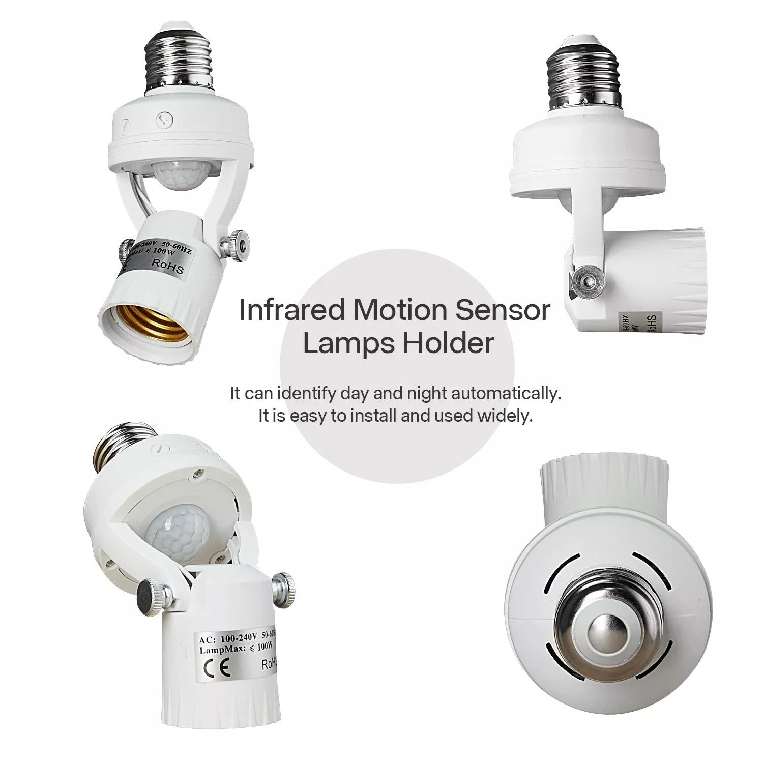 Motion Sensor Light Socket E26Adapter Auto On/Off Light Control E27 PIR Smart Lamp Bulb Holder