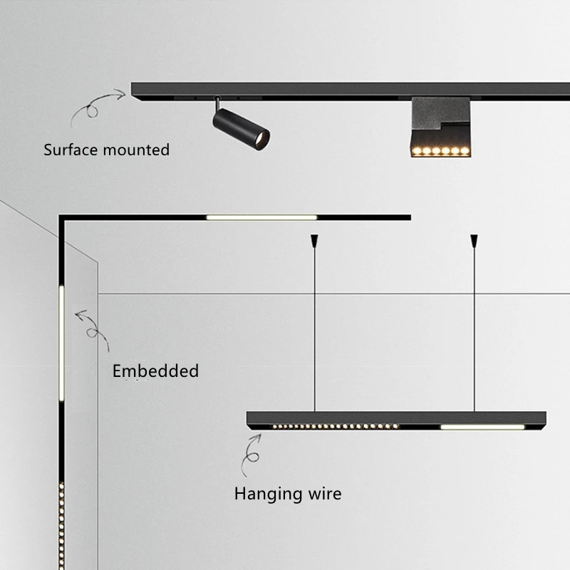 Surface Mounted Track Light Linear Led Spotlights 220V 4 Wires Ceiling Recessed Led Magnetic Lighting Tracks