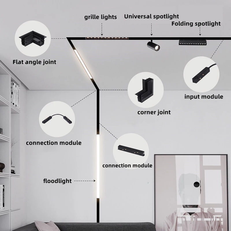 Surface Mounted Track Light Linear Led Spotlights 220V 4 Wires Ceiling Recessed Led Magnetic Lighting Tracks