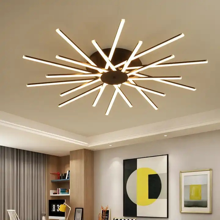 Bedroom Living Room Indoor Lighting Gold Black Flower Shape Acrylic Ceiling Chandelier