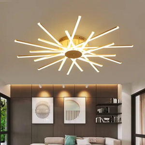 Bedroom Living Room Indoor Lighting Gold Black Flower Shape Acrylic Ceiling Chandelier