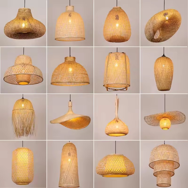 Handmade Rattan Chandelier Natural Hotel Restaurant Home Decor Bamboo Pendant Light