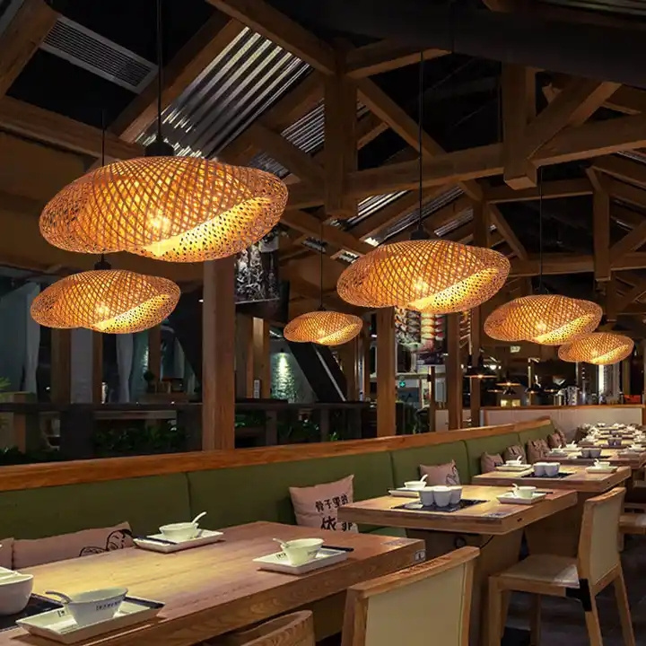 Handmade Rattan Chandelier Natural Hotel Restaurant Home Decor Bamboo Pendant Light