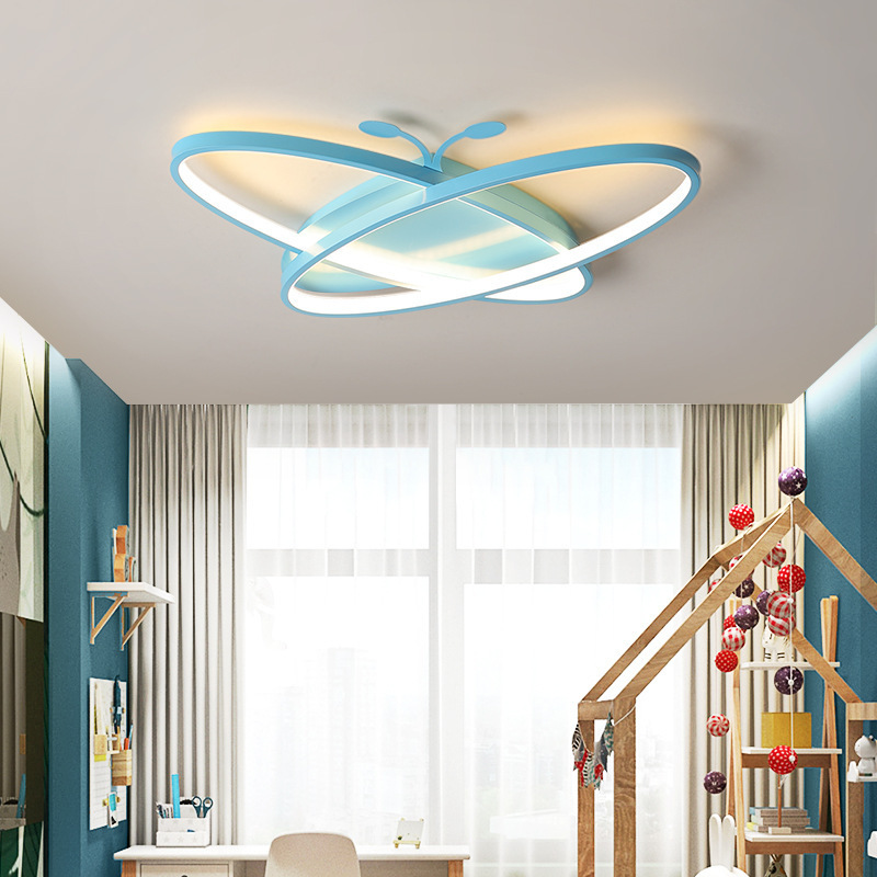 Blue Pink Cartoon Butterfly Children's Lamps Modern Led Chandelier Lights For Kids Room Ceiling Lighting Luminaire Fixtures