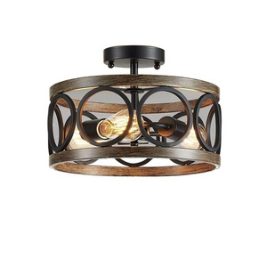 Decoration Home Ceiling Bedroom Living Room Dinning Kitchen Island Wooden Rustic Iron Metal Vintage Black Ceiling Light