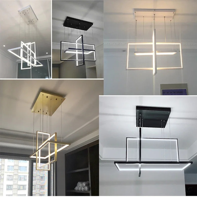 Modern Minimalist Rectangle LED Pendant Lights Dining Room Kitchen Chandeliers Home Decorations Hanging Lamps Fixtures