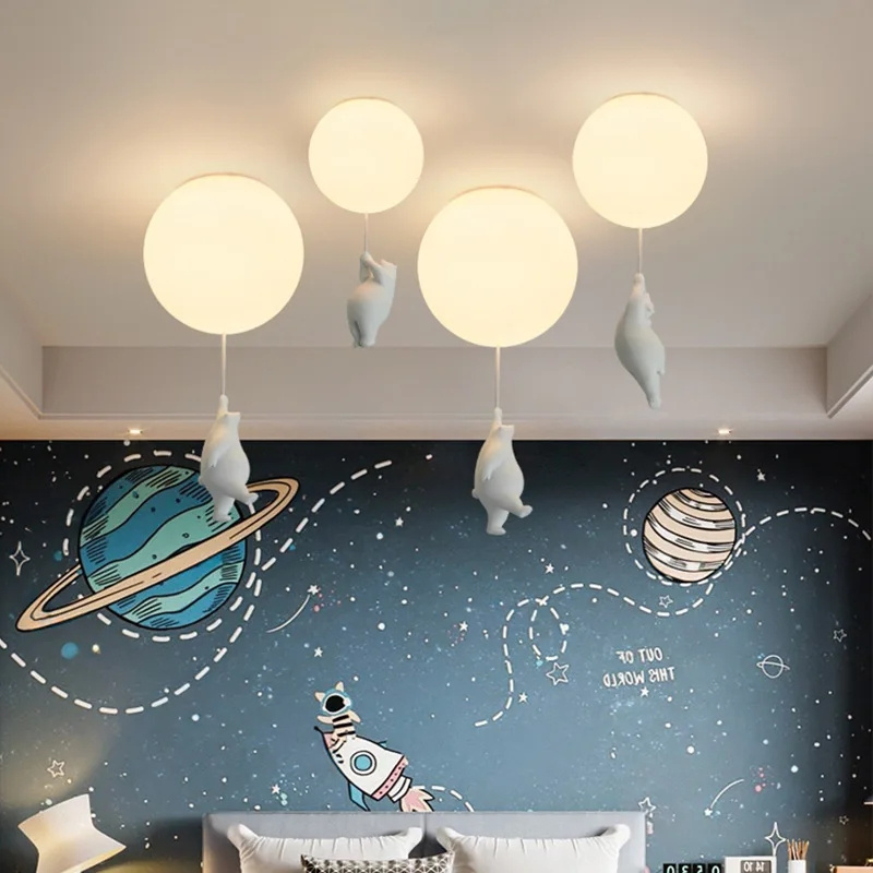 Bedroom Pendant Lights Kid's Room Nursery Cartoon Bear Ceiling Lamp Living Room Decor Balloon Ceiling Chandelier