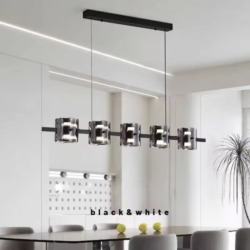 Custom Glass LED Pendant Light Ceiling Fixture for Home Decor Modern Black Chandelier Lighting