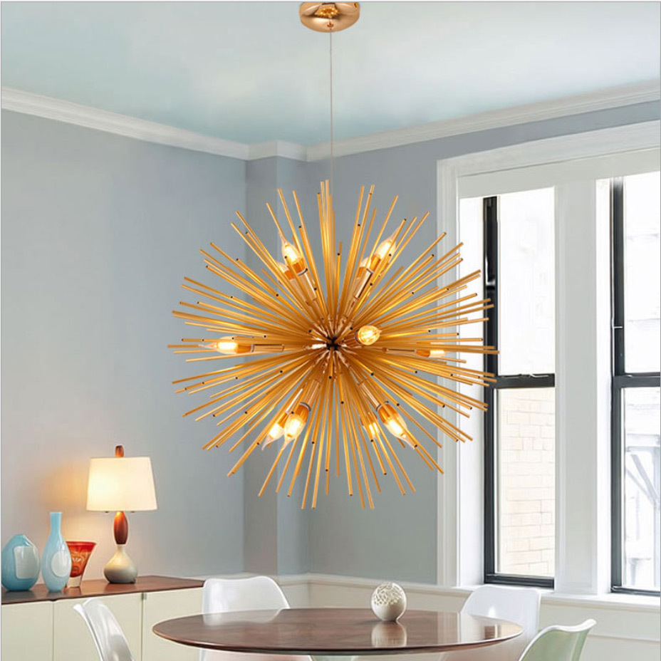 New Model Golden Dandelion LED Chandelier Sputnik Firework Bedroom Home Hotel Pendant Light