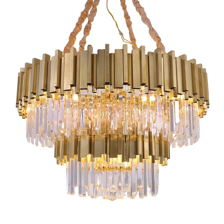 Modern Nordic Simple Style LED Pendant Light Creative Golden Multilayer Crystal Hotel Home Office Chandelier