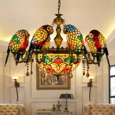 Factory Direct Sale Traditional LED Chandeliers and Lamps Pendant Lighting Stained Glass parrot chandelier