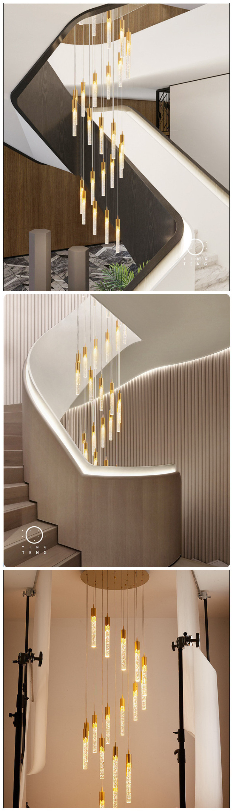 Nordic Modern LED Pendant Lights for Living Room Indoor Lighting Long Stair Pendant Lamp Large Luxury crystal chandelier