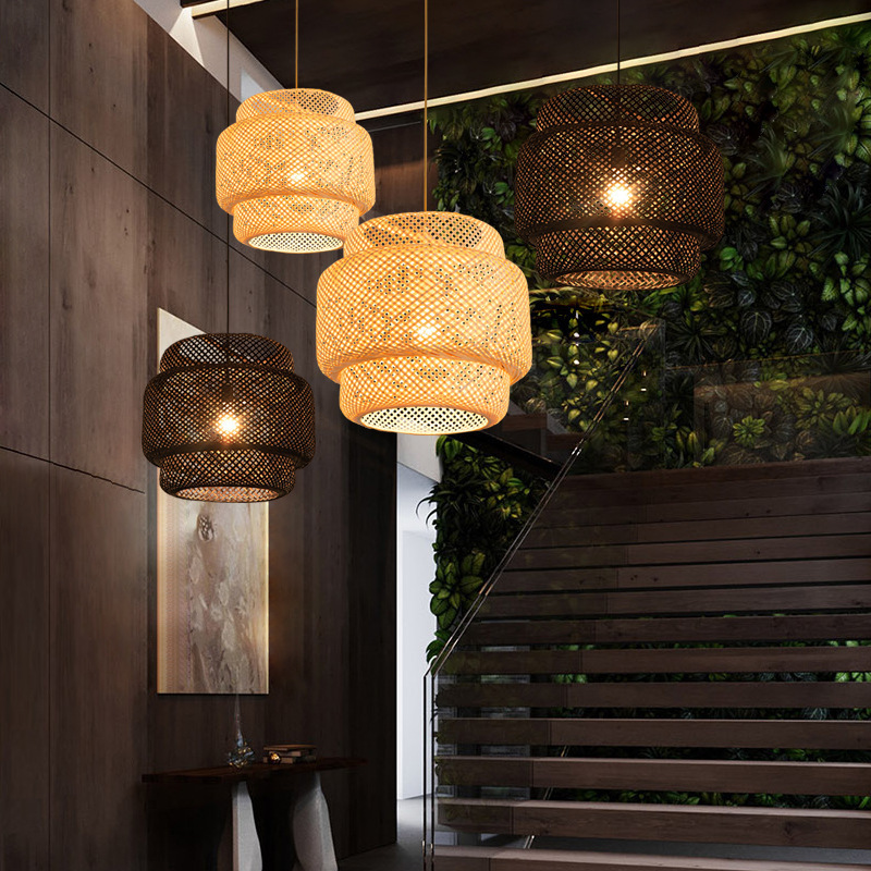 Factory Direct Sale Modern Hand Woven Bamboo Chandelier Lampshade Light Pendant Dining Room Light Fixture Without Bulb