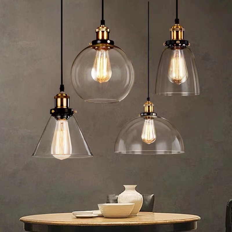 Vintage Dining Glass Hanging Chandelier Modern Retro Industrial Clear Gray Amber Glass Pendant Light Fixtures