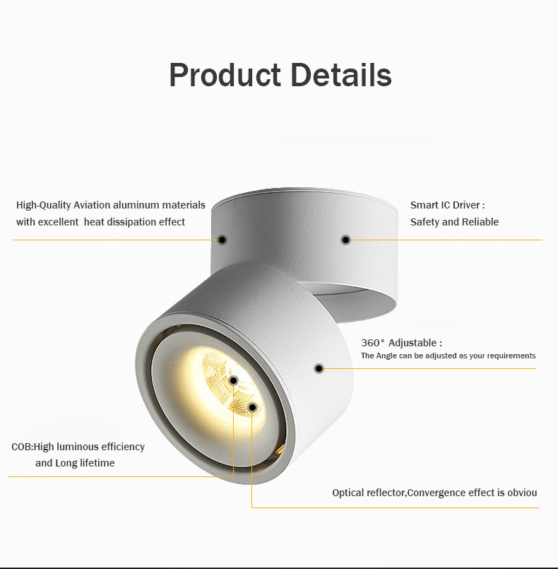 Modern Surface Mounted Dimmable 7W 9W 12W LED Ceiling Spot Light