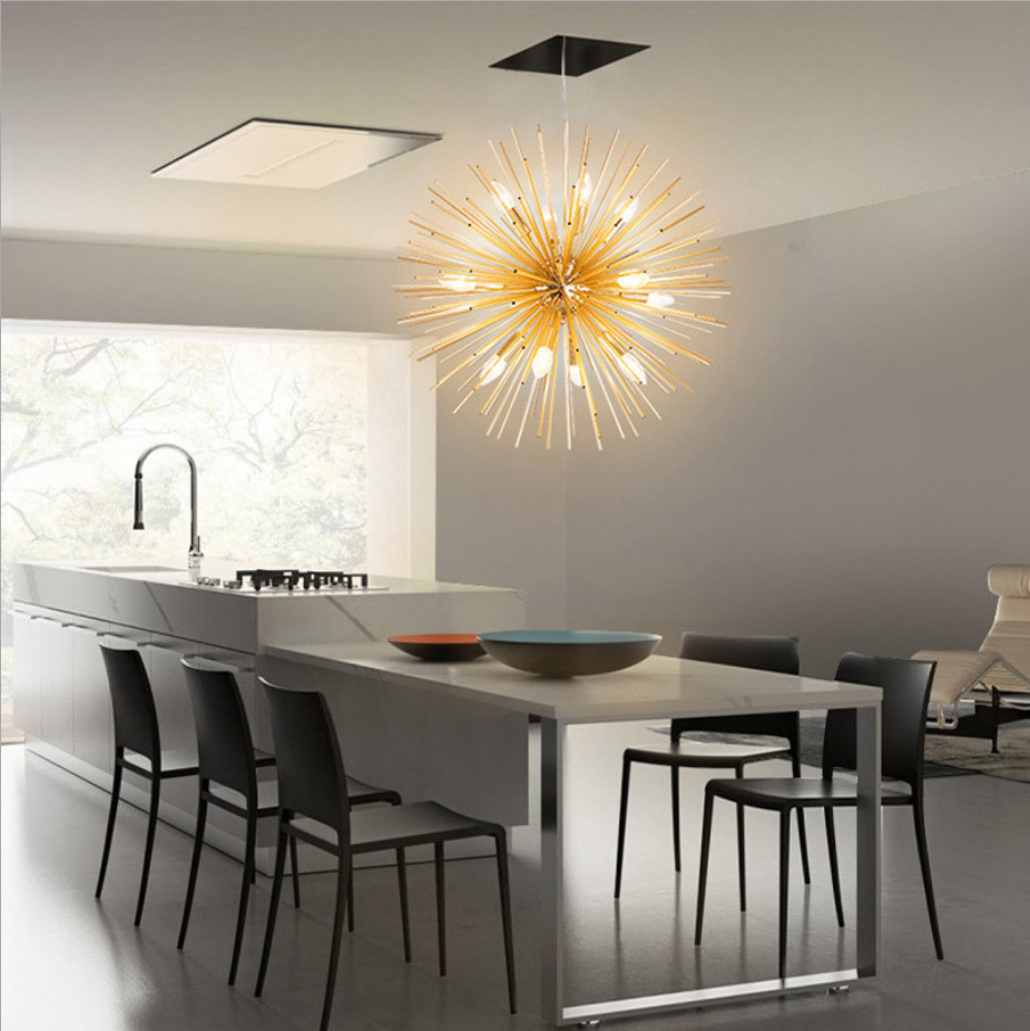 New Model Golden Dandelion LED Chandelier Sputnik Firework Bedroom Home Hotel Pendant Light