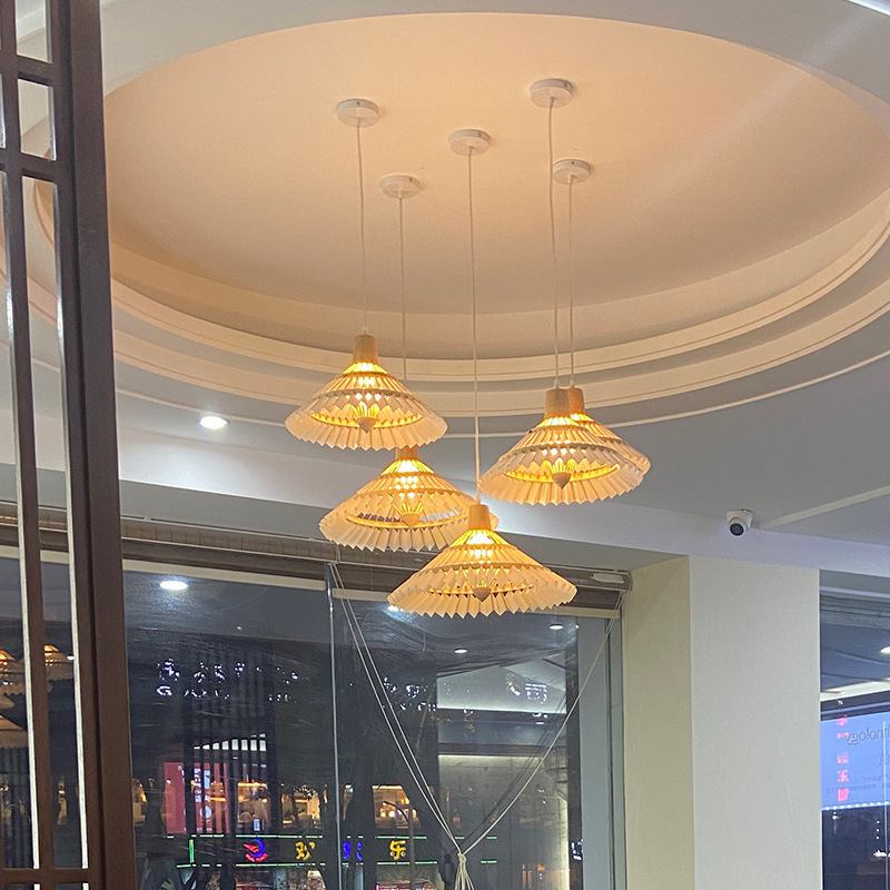 New Chinese Bamboo Chandelier Creative Umbrella Design Hanging Lamp For Living Room Restaurant Decoration LED Pendant Light