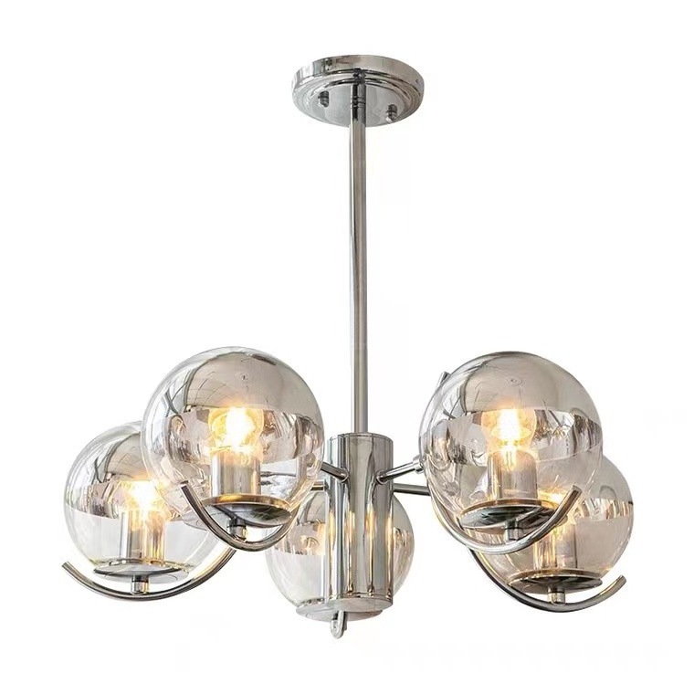 Modern Table Ceiling Hanging Lamp Chrome Iron Round Ball Pendant Lights Indoor Home Restaurant LED Ceiling Lamps