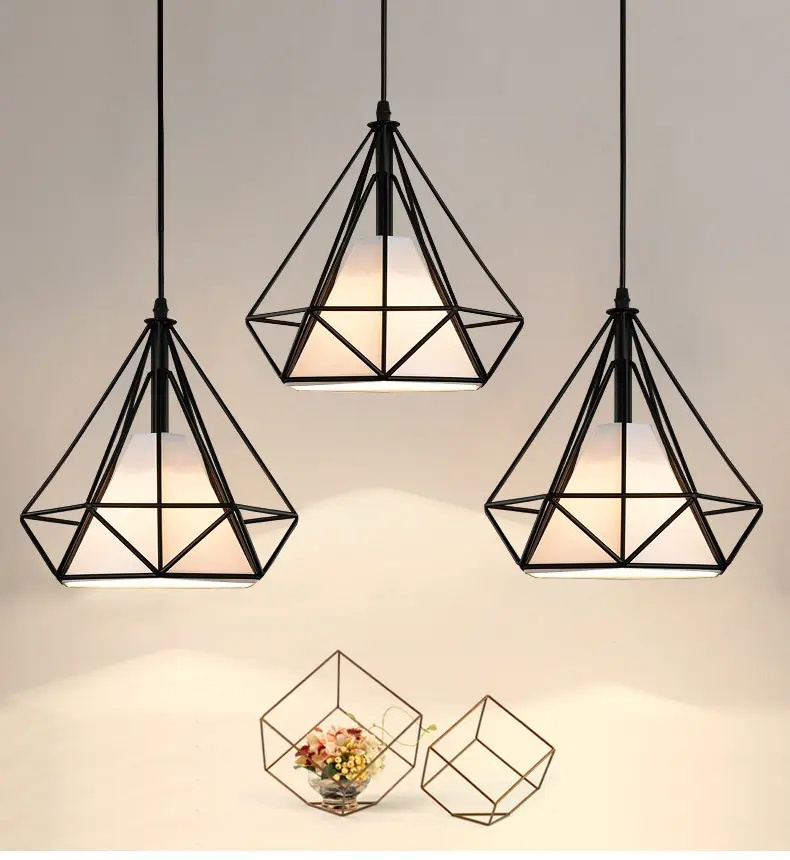 Nordic Three-head Dining Room LED Pendant Light Minimalist Creative Kitchen Bar Black Iron Art Chandelier