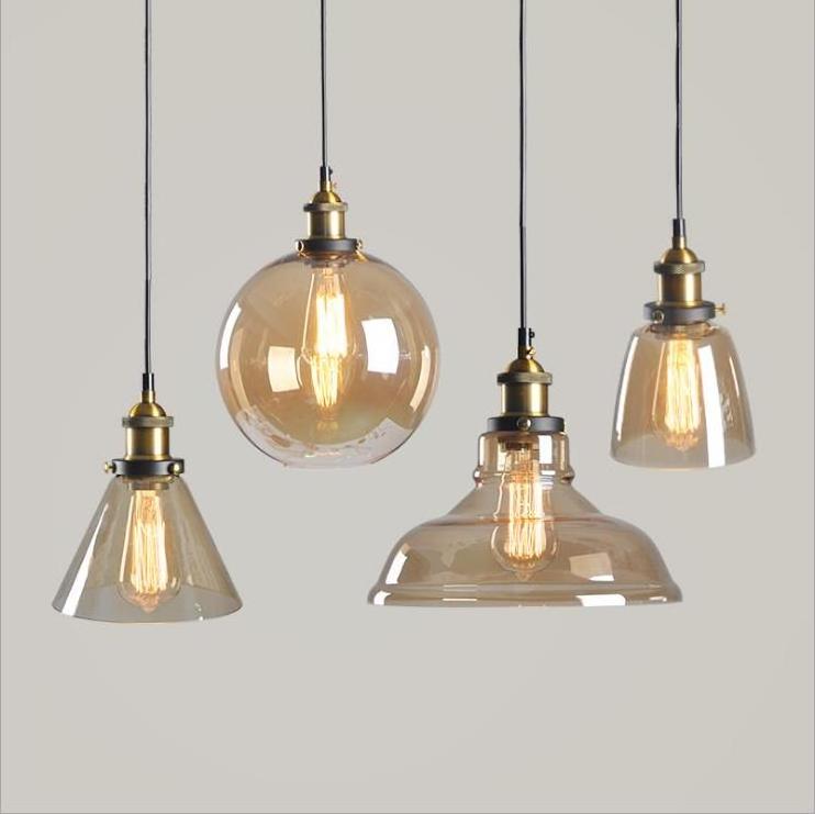 Vintage Dining Glass Hanging Chandelier Modern Retro Industrial Clear Gray Amber Glass Pendant Light Fixtures